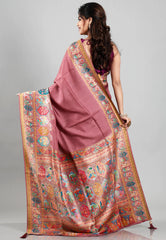 Onion Pink Kani Silk Saree With Blouse Piece
