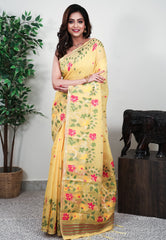 Yellow Handloom Saree With Blouse Piece