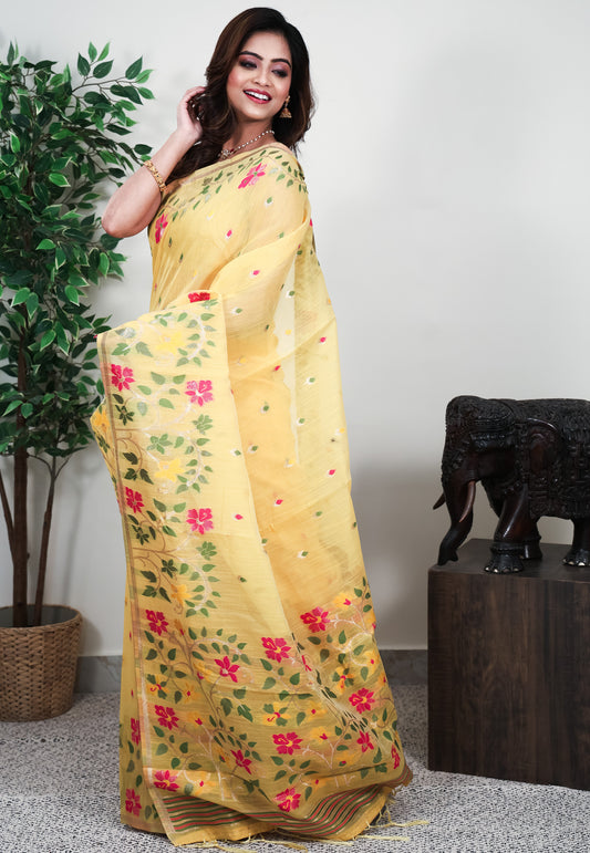 Yellow Handloom Saree With Blouse Piece