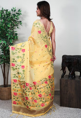 Yellow Handloom Saree With Blouse Piece