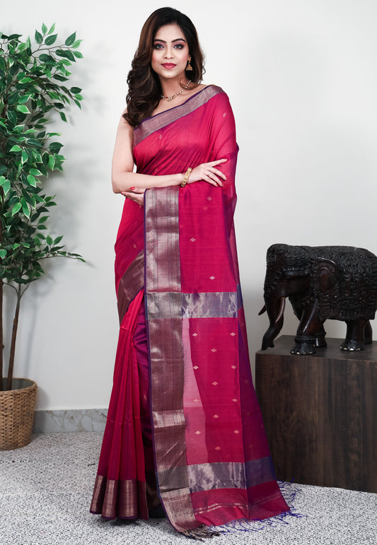 Magenta Sico Handloom Saree With Blouse Piece