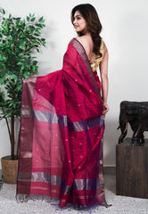 Magenta Sico Handloom Saree With Blouse Piece