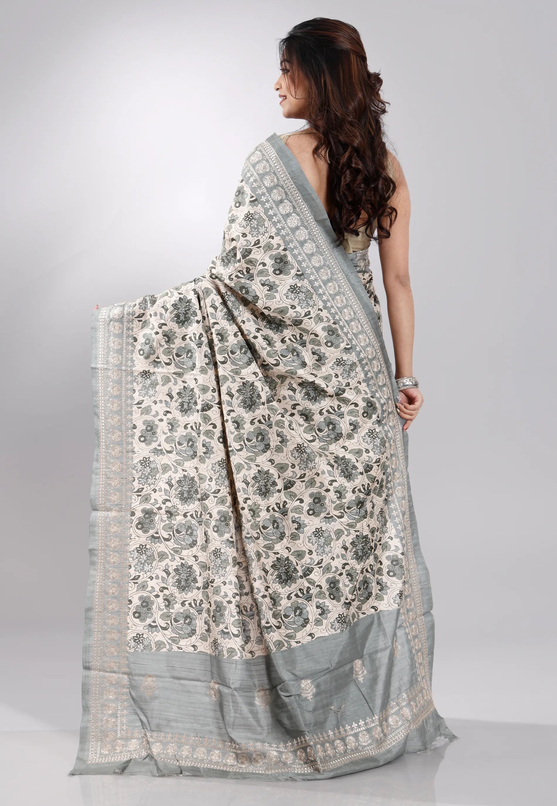Tussar Colour Tussar Silk with Embroidery work Saree with Blouse Piece