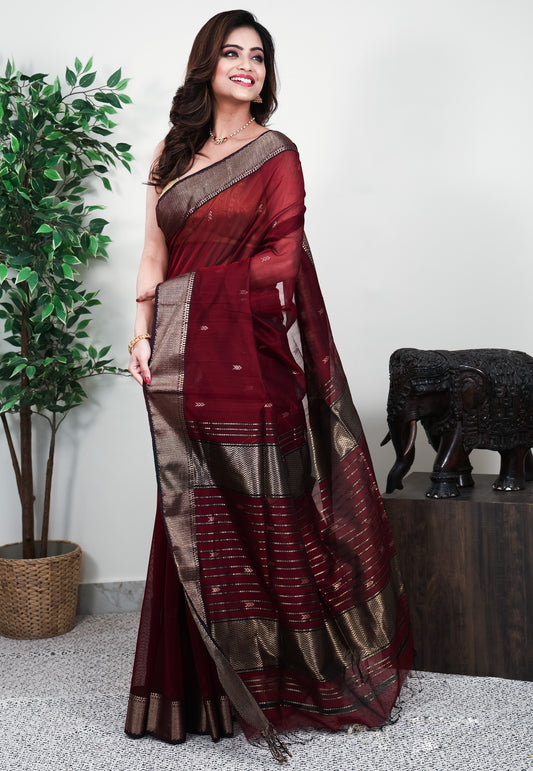 Maroon  Sico Handloom Saree With Blouse Piece