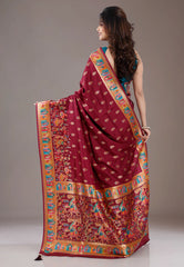 Maroon Kani Silk Saree With Blouse Piece