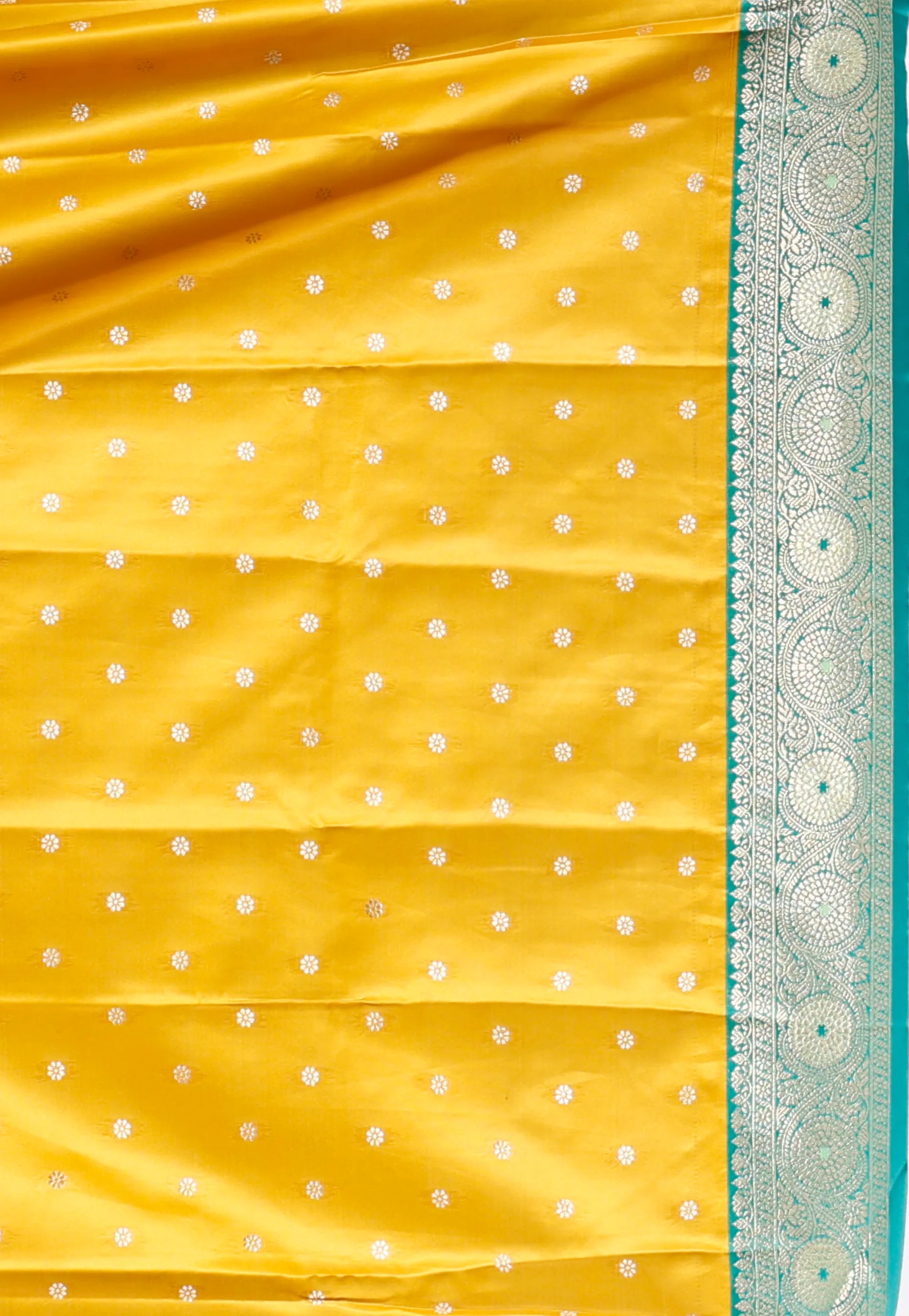 Mustard with Rama Green Border Mashru Silk Saree with Blouse Piece