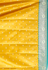 Mustard with Rama Green Border Mashru Silk Saree with Blouse Piece