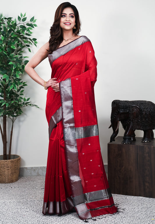 Maroon Sico Handloom Saree With Blouse Piece