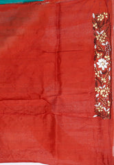 Rama Green with Rust Border Pure Kantha Silk Saree With Blouse Piece