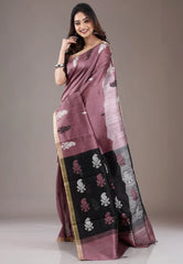 Onion Pink Tussar Silk Saree with Blouse Piece