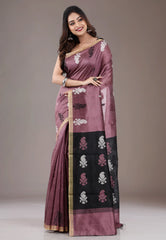 Onion Pink Tussar Silk Saree with Blouse Piece