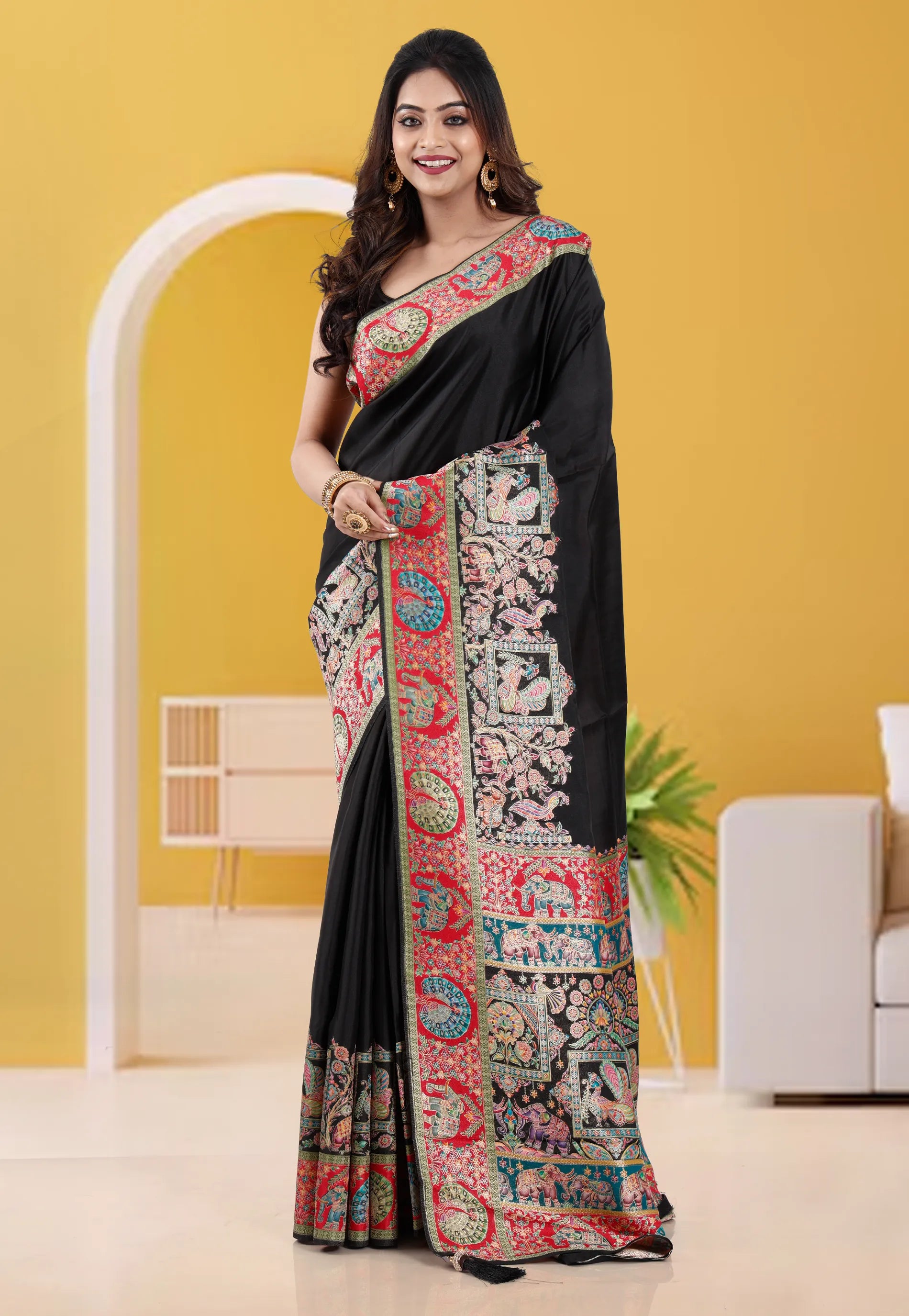Black Kani Silk Saree With Blouse Piece