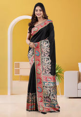 Black Kani Silk Saree With Blouse Piece