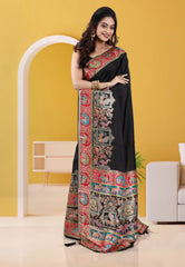 Black Kani Silk Saree With Blouse Piece