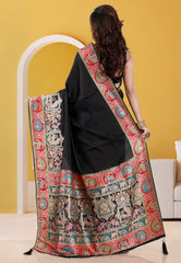 Black Kani Silk Saree With Blouse Piece