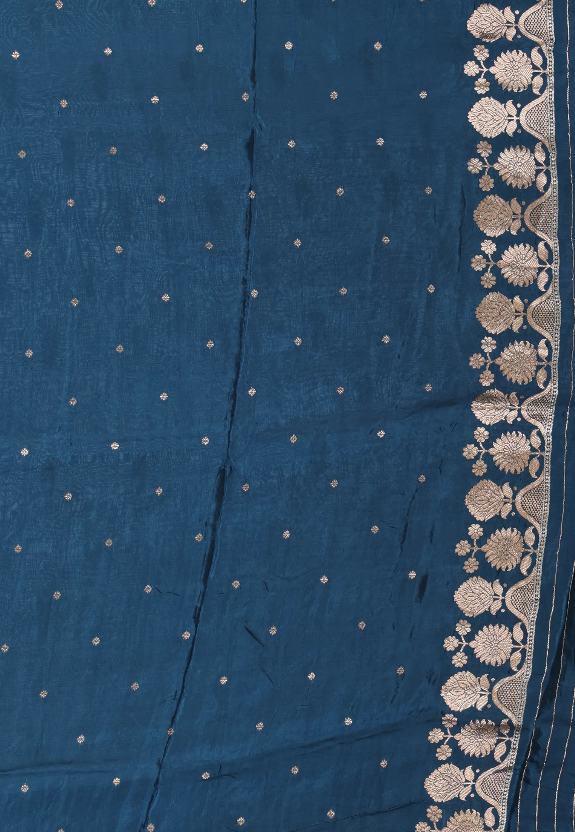 Deep Turquoise Blue Mashru Silk Saree With Blouse Piece - Adi Akshoy & Co.