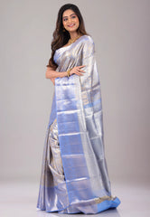 Light Blue with Zari Work Pure Tissue Kanjivaram Silk Saree With Blouse Piece - Adi Akshoy & Co.