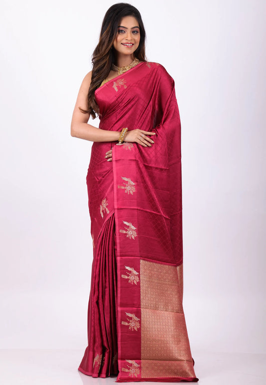 Bright Pink Mashru Silk Saree with Blouse Piece - Adi Akshoy & Co.