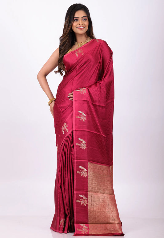 Bright Pink Mashru Silk Saree with Blouse Piece - Adi Akshoy & Co.