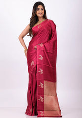 Bright Pink Mashru Silk Saree with Blouse Piece - Adi Akshoy & Co.