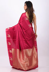 Bright Pink Mashru Silk Saree with Blouse Piece - Adi Akshoy & Co.