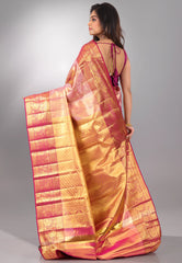 Rani  Pink Brocade Pure Tissue Kanjivaram Silk Saree With Blouse Piece - Adi Akshoy & Co.