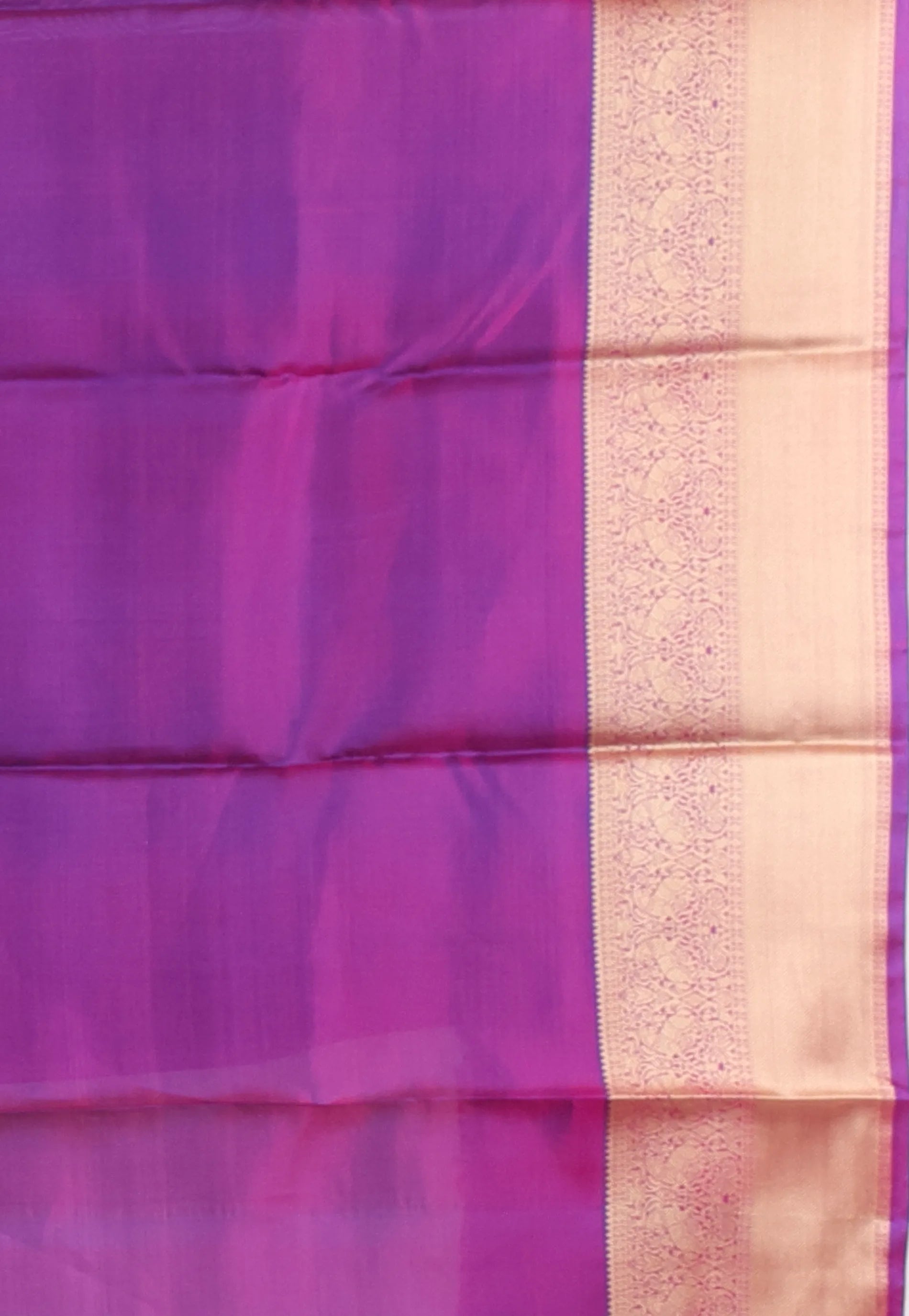 Cream with Purple Border Pure Kanjivaram Silk Saree With Blouse Piece - Adi Akshoy & Co.