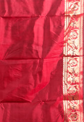 Red Baluchari with Zari work Pure Silk Saree with Blouse Piece - Adi Akshoy & Co.