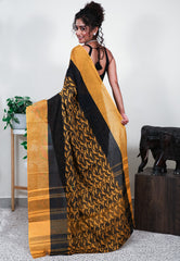 Mustard Handloom Saree Without Blouse Piece