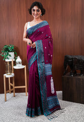 Magenta Handloom Saree With Blouse Piece