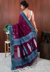 Magenta Handloom Saree With Blouse Piece