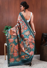 Sage Green Tussar Silk Saree with Blouse Piece
