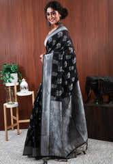 Black Tussar Silk Saree with Blouse Piece