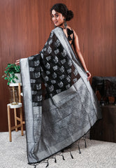 Black Tussar Silk Saree with Blouse Piece