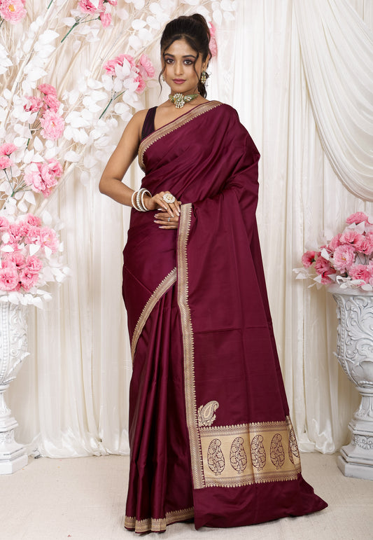 Garnet Kadwa Pure Silk Banarasi Saree with Blouse Piece