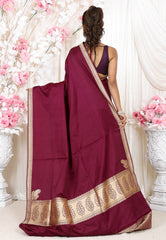 Garnet Kadwa Pure Silk Banarasi Saree with Blouse Piece