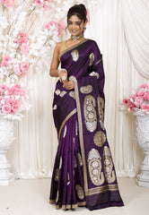 Purple Kadwa Pure Silk Banarasi Saree with Blouse Piece