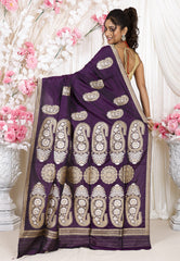 Purple Kadwa Pure Silk Banarasi Saree with Blouse Piece