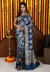 Turquoise Blue Minakari Kadwa Pure Silk Banarasi Saree with Blouse Piece