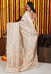 Beige Minakari  Kadwa Pure Silk Banarasi Saree with Blouse Piece