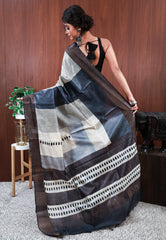 Charcoal Grey Base Tussar Silk Saree with Blouse Piece