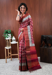 Maroon Base Tussar Silk Saree with Blouse Piece