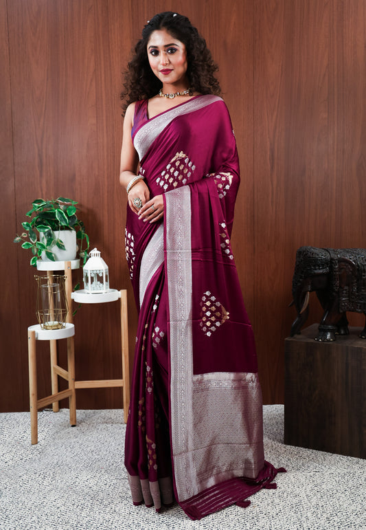 Purple Mashru Silk Saree with Blouse Piece