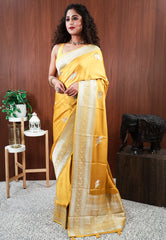 Yellow Mashru Silk Saree with Blouse Piece