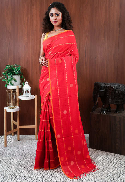 Red Handloom Saree With Blouse Piece