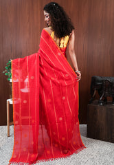 Red Handloom Saree With Blouse Piece