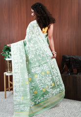 Pastel Green Dhakai Jamdani Cotton Saree without Blouse Piece