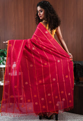 Rani Pink Handloom Saree With Blouse Piece