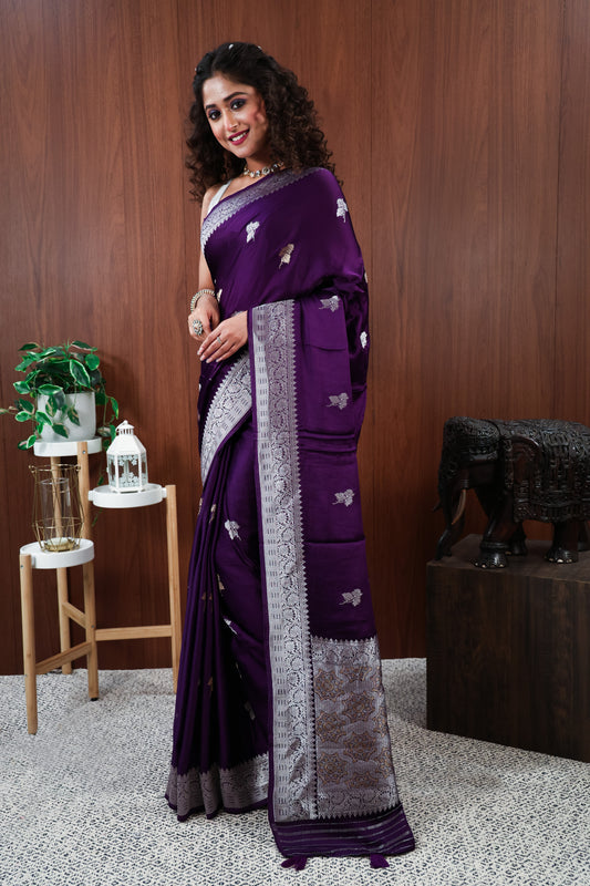 Purple Mashru Silk Saree with Blouse Piece