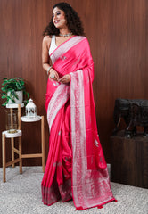 Rani Pink Mashru Silk Saree with Blouse Piece